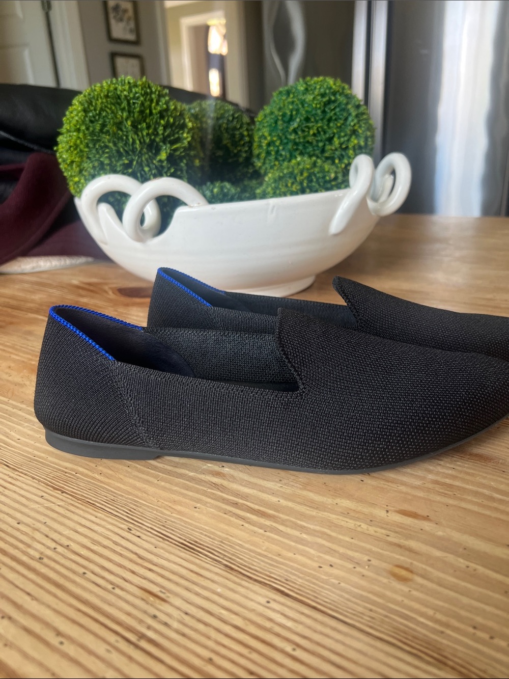 Rothy's Black Knit Slip-On Loafers with Blue Lining